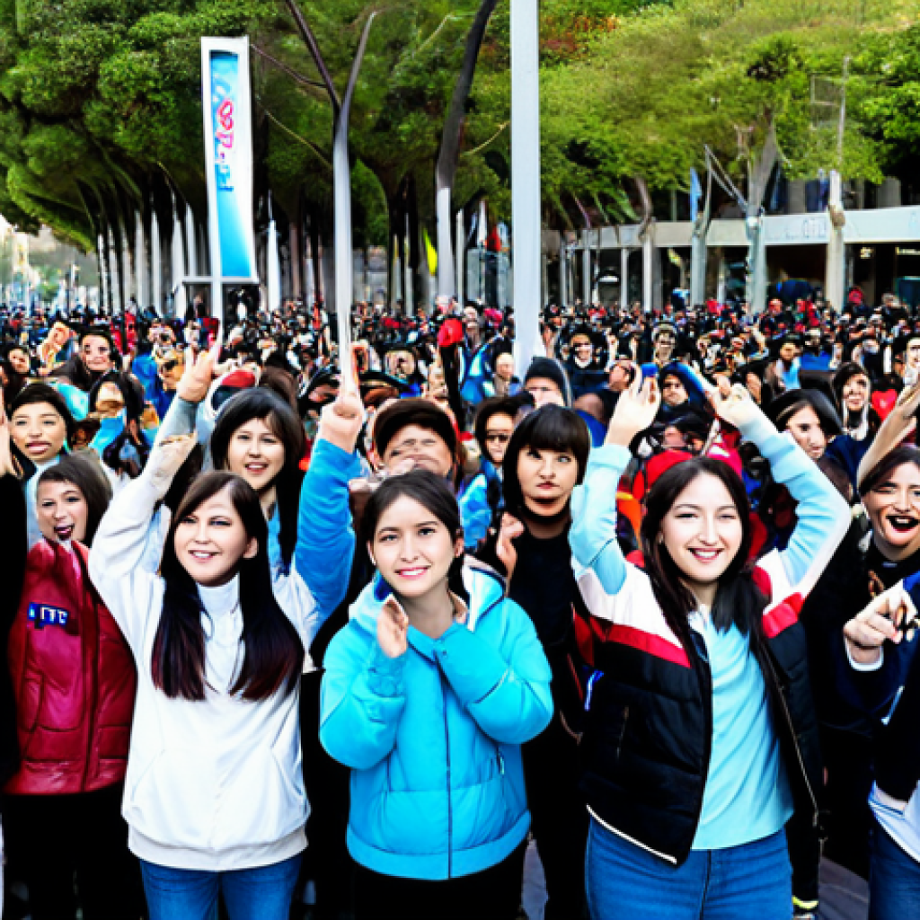 칠레에서의 K POP 콘서트 개최 - K-Pop Fan Gathering in Santiago**

"A large group of Chilean K-Pop fans, fully clothed in stylish, m...