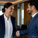 Home 14 칠레 비즈니스 문화와 언어 - **Prompt:** A professional, well-dressed Brazilian business executive, a woman in her late 30s weari...