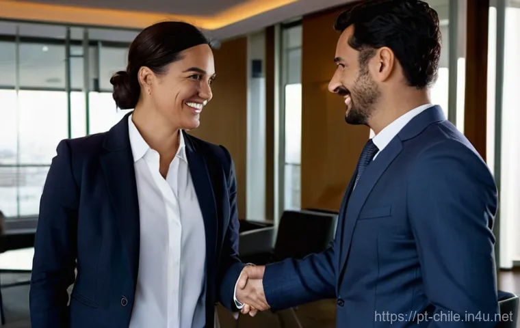 칠레 비즈니스 문화와 언어 - **Prompt:** A professional, well-dressed Brazilian business executive, a woman in her late 30s weari...