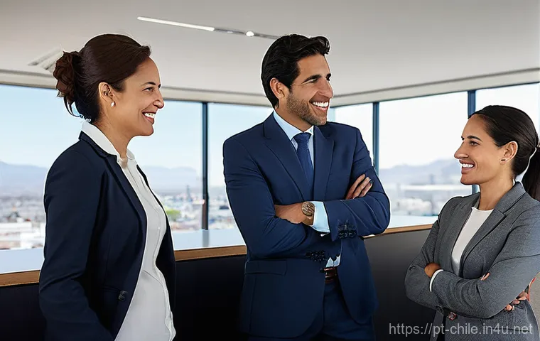 칠레 비즈니스 문화와 언어 - **Prompt:** Two business professionals, the same Brazilian female executive and Chilean male executi...