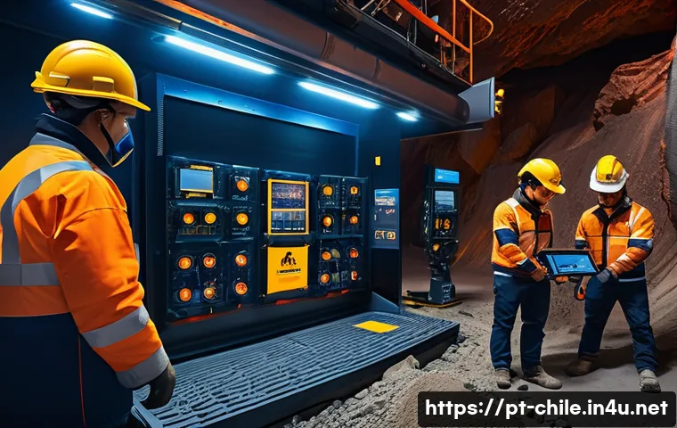 칠레의 광산 산업과 구리 수출 - A high-tech Chilean copper mine interior showcasing advanced automation: robotic drilling machines o...