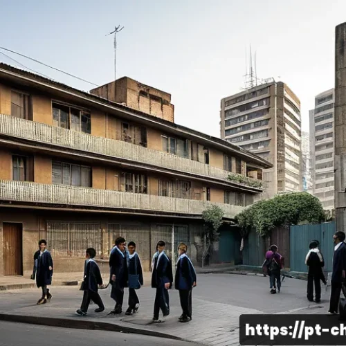 Home 31 칠레의 빈부 격차 문제 - A detailed urban scene in Santiago, Chile, depicting a stark contrast between a wealthy neighborhood...