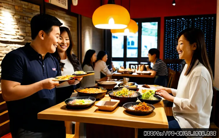 Home 15 칠레 내 한국 식당과 K 푸드 인기 - Photorealistic interior of a popular Korean restaurant in Santiago, Chile, with Chilean friends and ...